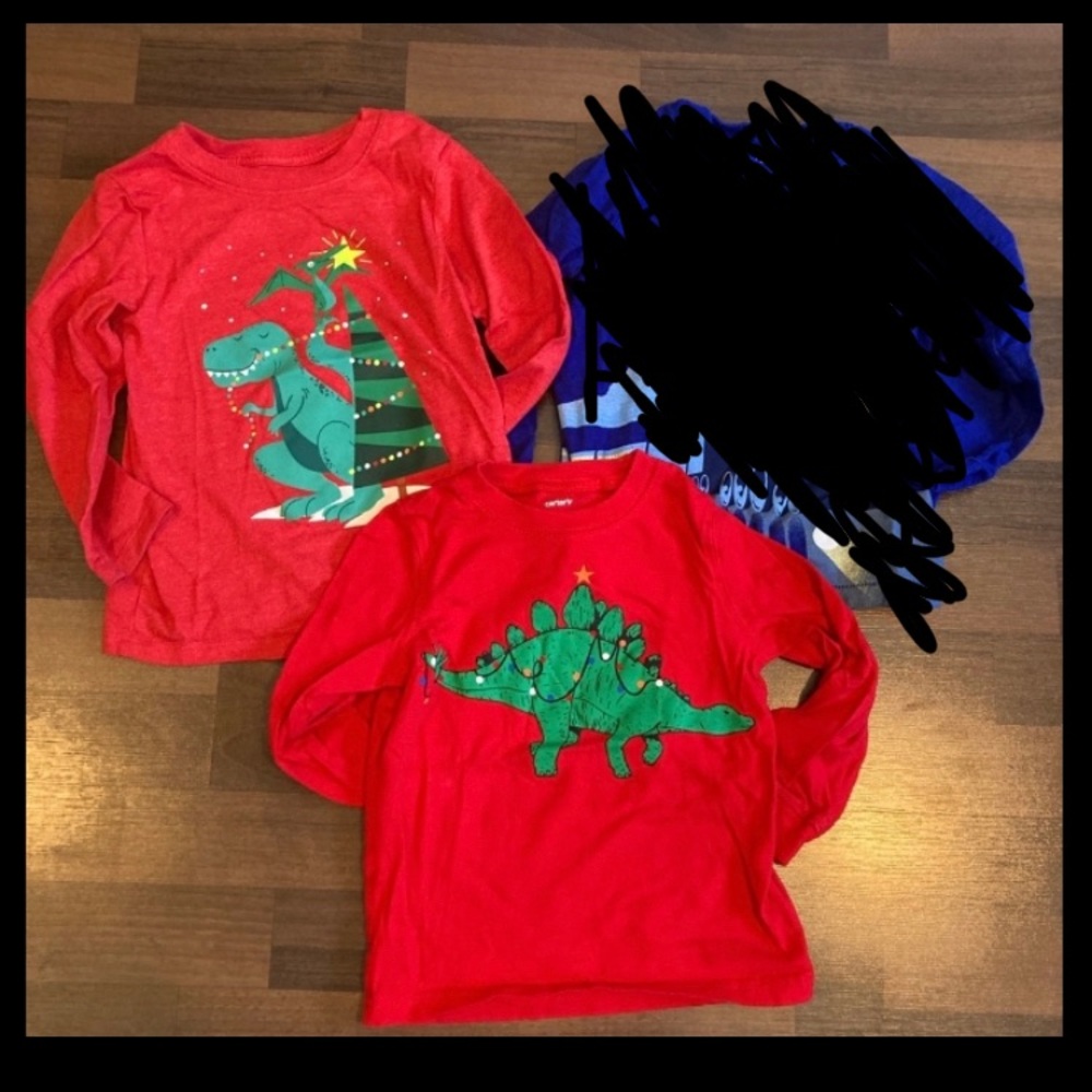 3T | Toddler Christmas Dinos Long Sleeve Graphic Tees Bundle